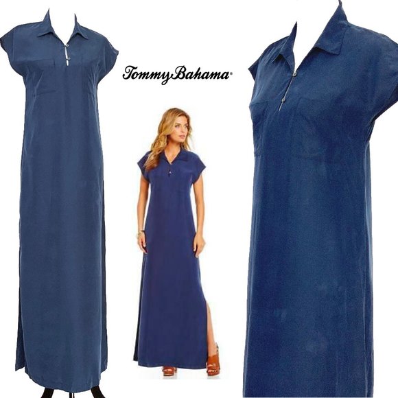 Tommy Bahama Dresses & Skirts - Tommy Bahama Sansabar Navy Maxi Shirt Dress Sz S